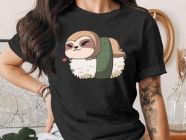 Cute Sushi Sloth T-Shirt, Japanese Anime Gift, Kawaii Anime Sushi Shirt, Cute Japan Manga Art 3XL