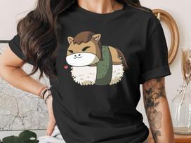 Cute Sushi Year of the Horse T-Shirt, Japanese Anime Gift, Kawaii Anime Sushi Shirt, Cute Japan Manga Art 4XL