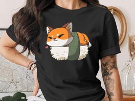 Cute Sushi Fox T-Shirt, Japanese Anime Gift, Kawaii Anime Sushi Shirt, Cute Japan Manga Art 2XL