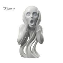 Stain-resistant Sculpture 3D Printed The Scream Statue, Abstract Expressionist Art Figurine with Hollow Smooth Curved Surface Decor Flowing šviesiai pilka spalva