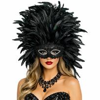 Fashion Feather Carnival Headpiece with Rigid Lace Mask for Mardi Gras Parade Vegas Show Costume and Event Decoration Wear juoda