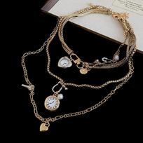 European American Heart Diamond Pocket Watch Necklace with Copper Bamboo Chain for Women's Fashion Trend