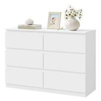Commode 6 Tiroirs - 100x36x69cm - WOLTU Meuble de Rangement Moderne Blanc - Assemblage Facile