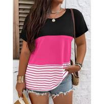 Women's T-shirt Colorful Stripes 3d Printing V-neck Tops Summer Ladies Casual Simple Fashion Loose Large Version T-shirt S