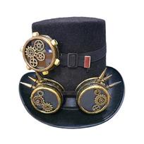 Steampunk Top Hat with Goggles Halloween Metal Gear Decor Hat Gothic Cosplay Magician Hat Unisex Jazzs Hat 1 juoda