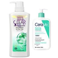 CeraVe Soothing Cleansing Foam Gel & Clear Anti-Dandruff Shampoo Set