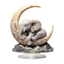 Elephant Lying On Moon 2D Flat Acrylic Sculpture Handcrafted Decoration Ornament For Nursery Office Shelf Display 1