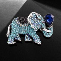 Ornaments Crystal Good Luck Lucky Lucky Elephant Elephant Animal Golden Elephant Brooch mėlyna