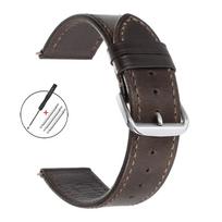 Vintage Genuine Calfskin Leather Strap 18mm 19mm 20mm 21mm 22mm Oil Wax Discoloration Leather Watchband Soft Business Watch Band 18mm&Silver Buckle