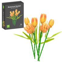 Gėlių puokštės konstravimo žaislų rinkinys Tulipės, Botaniniai konstravimo kaladėlės suaugusiems Namų biuro dekoras Rožinė spalva oranžinė