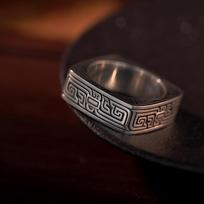Yin Taifei Retro Square Pattern Thai Silver Unisex Open Ring - High-End Chinese Style Design Open Adjustable