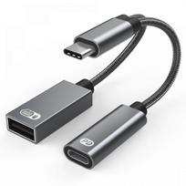 USB C į USB adapteris OTG ir įkrovimo laidas, 2 viename USB-C skirstytuvas su 60W PD įkrovimu, C tipo OTG ir USB A moteriškas prievadas, suderinamas su Chromecast Goo