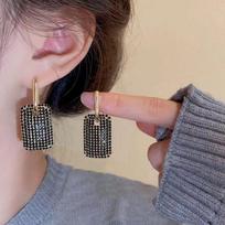 Luxury Full of Crystals Geometric Square Drop Dangle Earrings for Women Vintage Black Temperament Hoop Earring Jewelry Accessory juoda