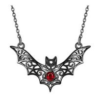 Gothic Bat Pendant Necklace Faux Ruby Hollow-out Bat Necklace Halloween Jewelry for Gothic Lovers Women Costume Party 1pc
