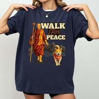 Walk For Peace Buddhist Monk And Shiba Inu Dog Illustration T-Shirt 3XL