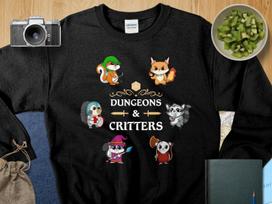 Dungeons and Critters Shirt DND Inspired Gift D&D fans Tabletop D20 Dice RPG Dragons Gamers T-Shirt 3XL