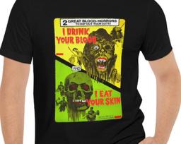 I Drink Your Blood and I Eat Your Skin Movie T-Shirt Double Feature Horror Short Sleeve Tee M