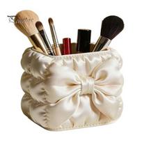 Tubular Pen And Brush Organizer Bow Holder, Silk Texture High-Density Case, Large Design Makeup Holder Capacity Elegant Organizer, for Desktop Storage balta