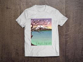 Tokyo Japan Travel Poster Fuji / Heavyweight cotton unisex T shirt with print tee top S