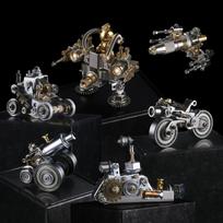 Mechanical Alloy Armour 3D Metal Puzzle DIY Tank Motorcycle Cannon Airship Assembled Model Blind Box Puzzle Toys Handicraft Gift black