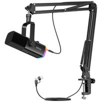 FIFINE Gaming Microphone Set for Streaming and Dynamic PC Microphone with Boom Arm RGB Mute Headphone for Voice and AmpliGame AM8T XLR/USB Podcasts,