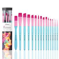16pcs Nylon Hair Face Body Painting Brush Sky Blue Pink Wood Handle Detail Flat Face Paint Brushes Set AB-168