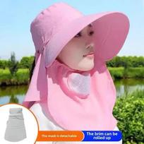 Summer Large Brim Caps Mesh Breathable Full Coverage UV Sun Protection Working Bucket Hat Anti UV Face Covering Outdoor Cap rožinė