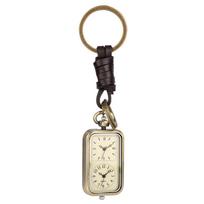 Vintage Bronze Quartz Pocket Watch for Men, Square Keychain Watch, Dual Time Unique Gift