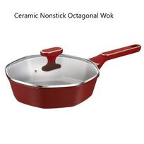 Keraminės nepridegančios aštuonkampės 11 colių indukcinės wok ir maišomos keptuvės su stikliniu dangteliu be PFOA 28CM