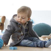 Children's Fall and Winter Padded Hooded Horn Button Jacket In Small and Medium Children's Long-sleeved Warm Jacket 140 pilka