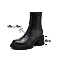 Krazing Pot Microfiber Autumn Winter Shoes Chunky Heels Size 40 Round Toe Zipper Retro Waterproof Stretch Ankle Boots 34 juoda