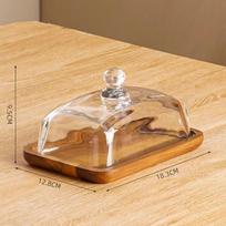 Acacia Wood Rectangular Serving Plate with Glass Lid