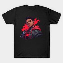 Vyriški juodi marginti marškinėliai Miles Morales Be išpjovos Perdavimo popieriaus spauda Medvilniniai marškinėliai 3XL juoda