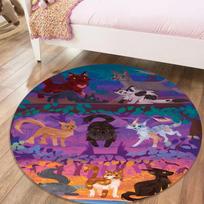 Cat Warrior Round Area Rug,Carpet Rug for Living Room Bedroom Sofa Playroom Decor,Non-slip Floor Mat48 80cmx80cm