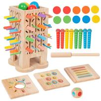 Wooden Color Sorting Stick Game, Five-In-One Fun Stacking Toy, Hand-Eye Coordination Puzzle Desktop Game, Christmas Easter Gift įvairiaspalvis