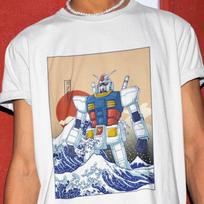 Gundam Kanagawa Waves T-Shirt – 90s Robot Anime Tee,Mobile Suit Gundam Shirt XL