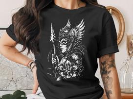 Valkyrie T-Shirt, Warrior Woman Graphic Tee, Norse Mythology Shirt, Dark Fantasy Art, Goddess Clothing Gift for Her 4XL