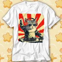 DJ Cat Black Party Cat Clubber Kitty With Headphones T-Shirt 436 S