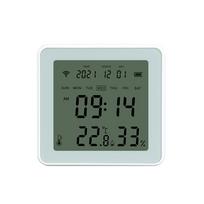 Tuya Smart Temperature Humidity Sensor Alarm Clock Wireless OLED Hygrometer Battery for Home Use Compatible Android Alexa Smart WHW017&EU balta