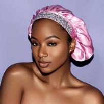 Hot Sale Satin Large Long Bonnet With Tie Adjustable Head Wrap Custom Logo Braid Bonnet With Bling Rhinestone in Front (as the picture,Adult size)