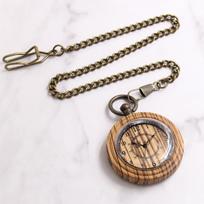 Round Vintage Minimalist Wooden Pocket Watch Student Watch with Chain Engravable Groomsmen Gift 5th Anniversary Gift to Him case + chain