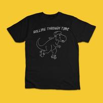 Rolling Through Time Funny Roller Skating Dinosaur Graphic T-Shirt S