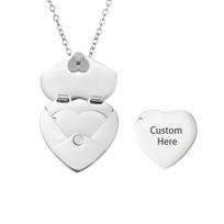 Custom Heart Necklace Openable Secret Message Locket Stainless Steel Laser Engraved Jewelry Anniversary Gift Free Engraving 44CM-49CM