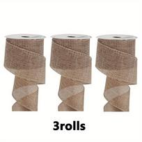 3rolls Burlap Wired Ribbon for Gift Wrapping Wired Edge Ribbon for Big Bow Wreath Outdoor Decoration Christmas Mother's Day Valentine's Day 3rolls khaki