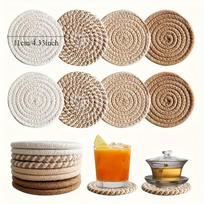 8Pcs absorbent coaster set, simple woven coaster, high-grade polyester fiber with non-woven backing, suitable for all kinds of cups 8pcs beige
