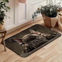 Prancūzų buldogų durų kilimėlis - Neslystantis plaunamas poliesterio grindų kilimėlis prieškambariui, virtuvei ir vonios kambariui - Patvarus tekstilės gaminys 40x60cm brown