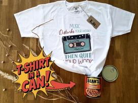 Music disrupts your work Then quit your work | T-Shirt in a Can! | Gift for Any Occasion, T-Shirt for Birthday, Christmas & More! M