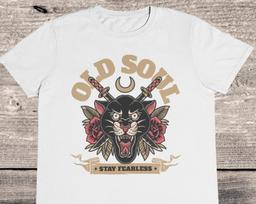 Retro Black Panther T-Shirt: Roses and Samurai Sword Design S