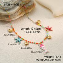 New Multicolored Resin Fish Pendant Necklace Bohemia Handmade Small Starfish Snail Shell Beads Choker Beach Jewelry Holiday Gift raudona