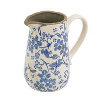 Ceramic Pitcher Vase with Handle European French Garden Style Classic Blue Flower Pigment Ceramic Vase for Good Package (as the picture,6.3x4.5x7.1 inch)